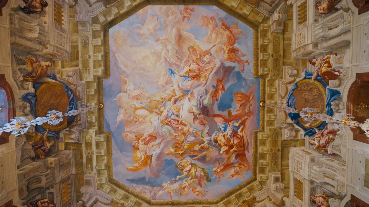 Frescoed ceiling inside the Belvedere Marmorsaal