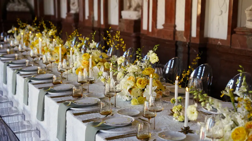 Yellow floral table setting at the Belvedere