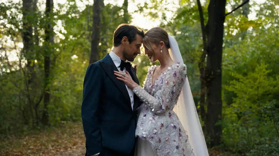 Couple in warm forest light